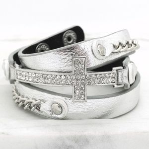 Silver Crystal Cross Wrap Bracelet